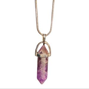 Necklace Hexagonal Amethyst Crystal Quartz Stone Pendulum Silver Lobster Clasp